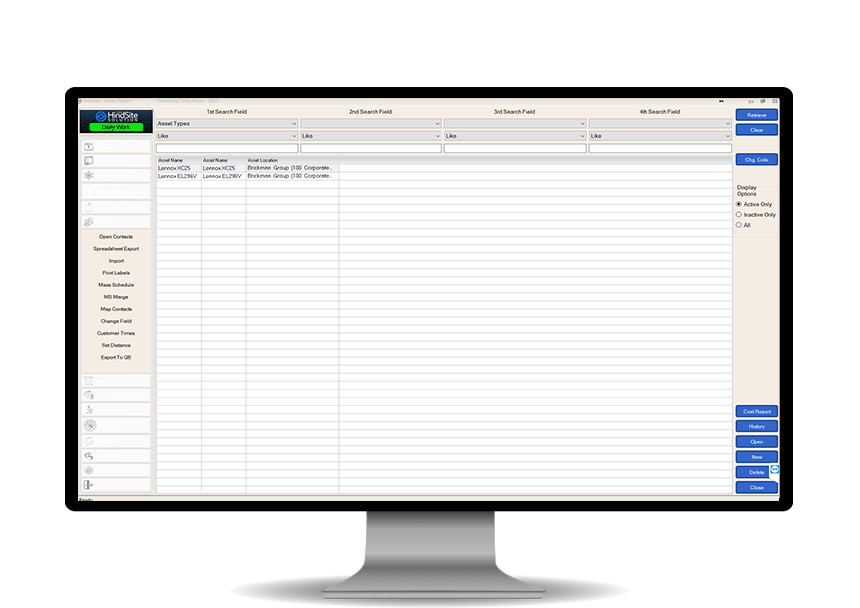 HVAC unit tracking software on a computer screen.