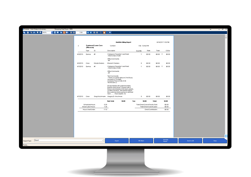 HVAC business billing software on a computer.